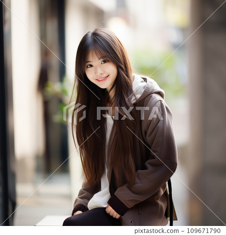 Beautiful smiling teenage woman with long hair Beautiful smiling teenage woman with long hair 109671790