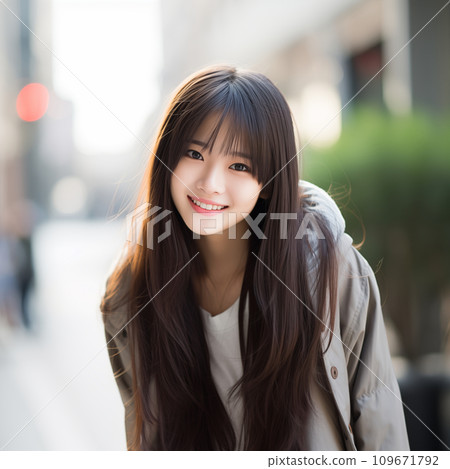 Beautiful smiling teenage woman with long hair Beautiful smiling teenage woman with long hair 109671792