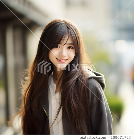Beautiful smiling teenage woman with long hair Beautiful smiling teenage woman with long hair 109671793