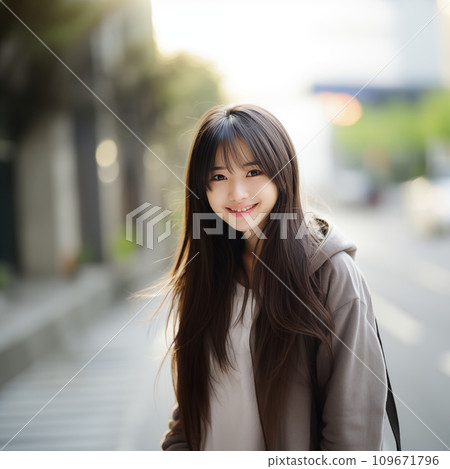 Beautiful smiling teenage woman with long hair Beautiful smiling teenage woman with long hair 109671796