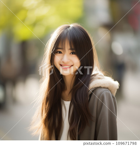 Beautiful smiling teenage woman with long hair Beautiful smiling teenage woman with long hair 109671798