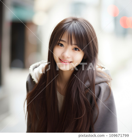 美麗的微笑的長髮少女 美麗的微笑的長髮少女 109671799