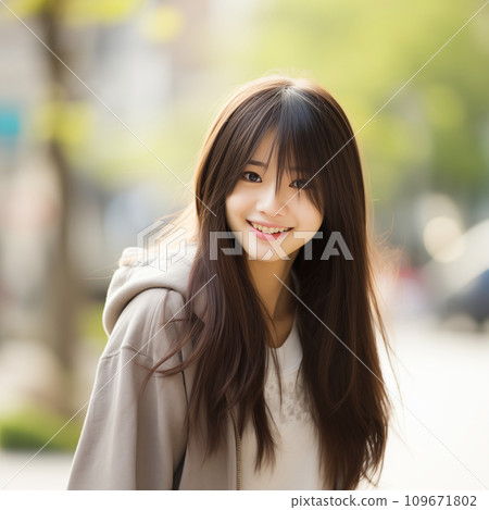 Beautiful smiling teenage woman with long hair 109671802