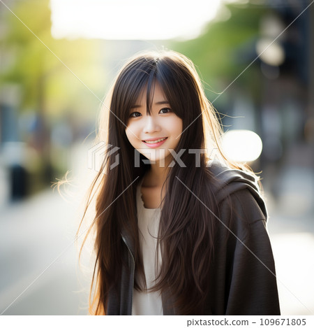 Beautiful smiling teenage woman with long hair Beautiful smiling teenage woman with long hair 109671805