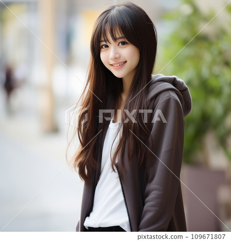 Beautiful smiling teenage woman with long hair Beautiful smiling teenage woman with long hair 109671807