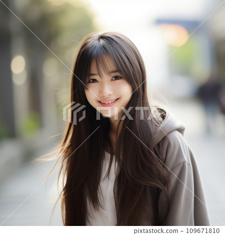 Beautiful smiling teenage woman with long hair Beautiful smiling teenage woman with long hair 109671810