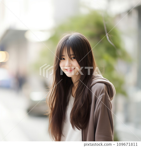 Beautiful smiling teenage woman with long hair Beautiful smiling teenage woman with long hair 109671811