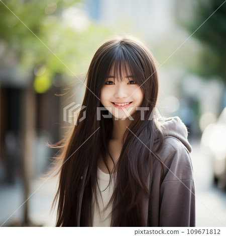 Beautiful smiling teenage woman with long hair Beautiful smiling teenage woman with long hair 109671812