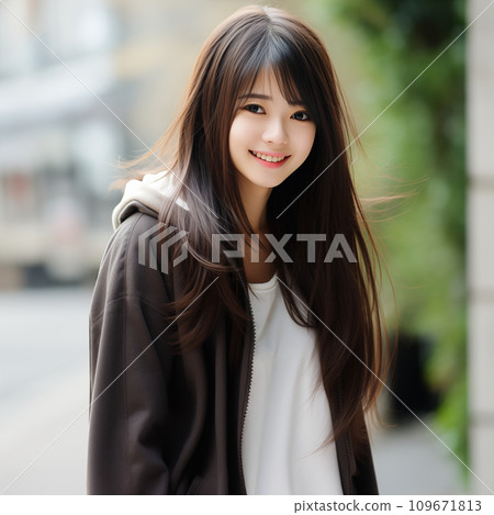 Beautiful smiling teenage woman with long hair Beautiful smiling teenage woman with long hair 109671813