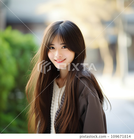 Beautiful smiling teenage woman with long hair Beautiful smiling teenage woman with long hair 109671814