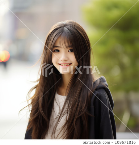 Beautiful smiling teenage woman with long hair Beautiful smiling teenage woman with long hair 109671816