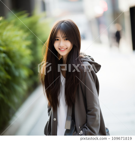 Beautiful smiling teenage woman with long hair Beautiful smiling teenage woman with long hair 109671819