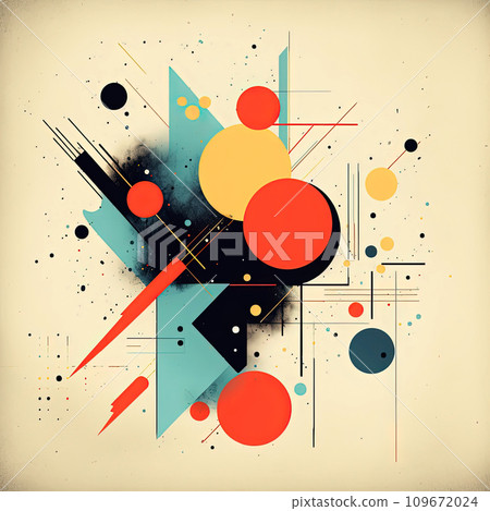 Abstract architecture geometric construction. Abstract background in the style of risographic retro technology. Composition of geometric shapes on a white background. 109672024