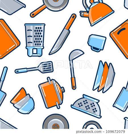 Pattern with kitchen utensils. Cooking tools for restaurant. 109672079