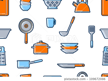 Pattern with kitchen utensils. Cooking tools for restaurant. 109672086
