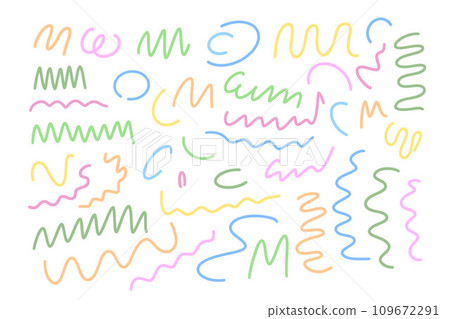 Abstract freeform curly doodle lines set simple hand drawn colorful vector illustration, wavy squiggle brush stroke shapes collection for party celebration decor, design elements Abstract freeform curly doodle lines set simple hand drawn colorful vector illustration, wavy squiggle brush stroke shapes collection for party celebration decor, design elements 109672291