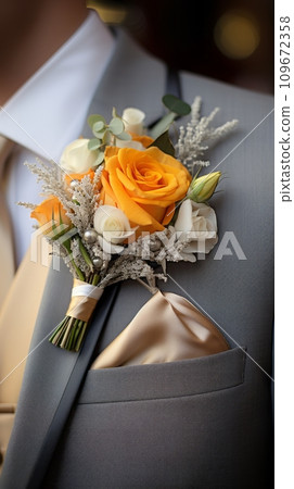 Groom with a boutonniere close-up Groom with a boutonniere close-up 109672358