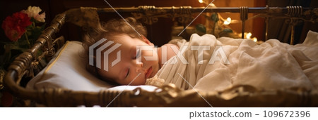 Baby 2-3 months in a crib 109672396