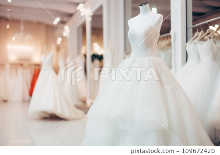 Various wedding dresses in the wedding salon 109672420