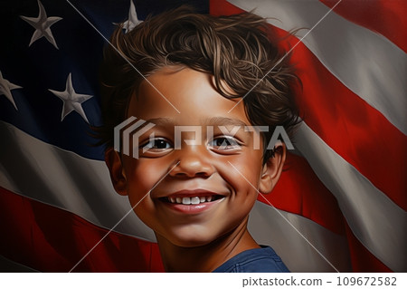 Child with American flag 109672582
