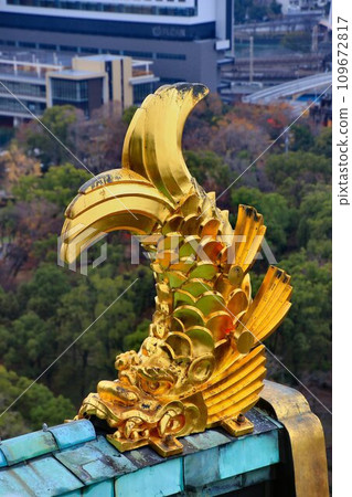 被人們親切地稱為「太鼓阪城」...大阪城(德川大阪城)的鯱池,又稱錦城 被人們親切地稱為「太鼓阪城」...大阪城(德川大阪城)的鯱池,又稱錦城 109672817