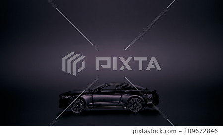 Silhouette of black sports car. Side view on a black background. Copy space. Silhouette of black sports car. Side view on a black background. Copy space. 109672846