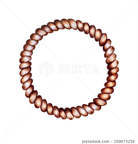 Marker illustration of ethnic handmade woven willow hoop for a dreamcatcher in watercolor style. Hand painted cradle protector isolated on white background. Clip art for designers, cards, invitations, 109673256