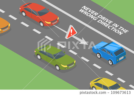 3D Isometric Flat Vector Illustration of Driving in the Wrong Direction on the Road 3D Isometric Flat Vector Illustration of Driving in the Wrong Direction on the Road 109673613