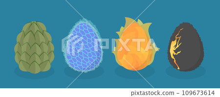 3D Isometric Flat Vector Set of Dragon Eggs 109673614