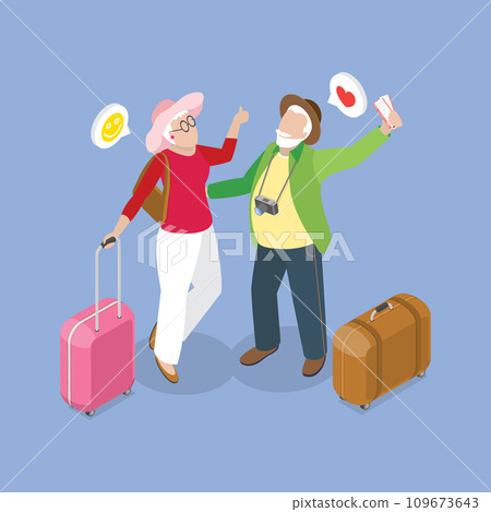 3D Isometric Flat Vector Illustration of Old People Travelers 3D Isometric Flat Vector Illustration of Old People Travelers 109673643