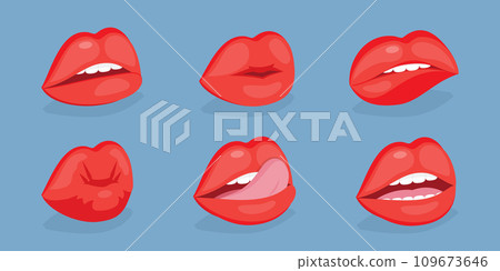 3D Isometric Flat Vector Set of Female Lips 109673646