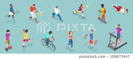 3D Isometric Flat Vector Set of Different Physical Activities 109673647