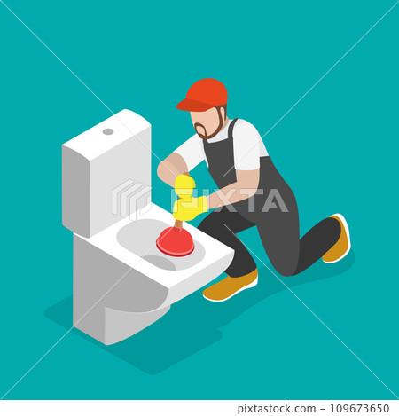 3D Isometric Flat Vector Illustration of Plumber 109673650