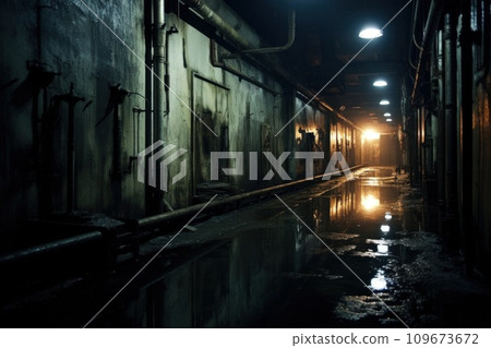 Interior of industrial building or warehouse. Abandoned space, liminal space 109673672