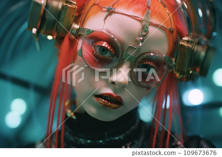 Girl wearing shiny and dark outfit. Y2K, weirdcore aesthetics 109673676