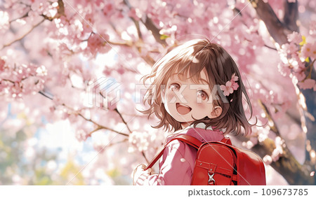 背著櫻花書包的女孩 背著櫻花書包的女孩 109673785