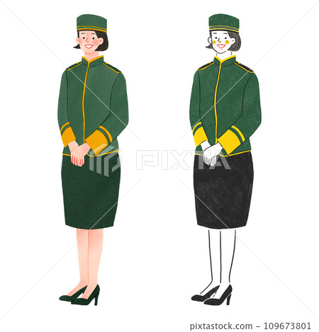 身穿制服的女士在飯店工作的手繪插圖 109673801
