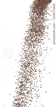 Clay Drainage tiny size ball pour fall down, explosion in air. Clay Drainage ball splash in shape form line floating. White background isolated high speed shutter freeze motion Clay Drainage tiny size ball pour fall down, explosion in air. Clay Drainage ball splash in shape form line floating. White background isolated high speed shutter freeze motion 109673868