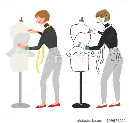 製版師女人的全身手繪插圖 製版師女人的全身手繪插圖 109673921