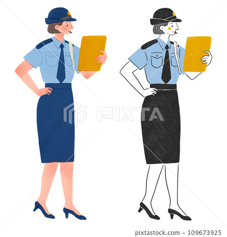 Police woman full body hand drawn illustration Police woman full body hand drawn illustration 109673925