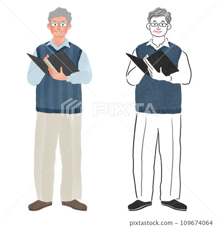 男老師上課的全身手繪插畫 109674064