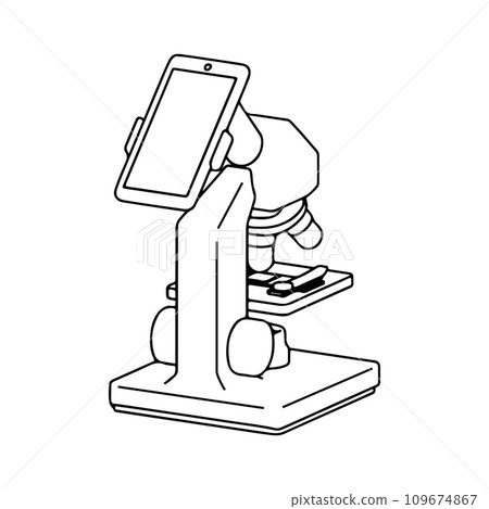 Line drawing of microscope and smartphone 109674867