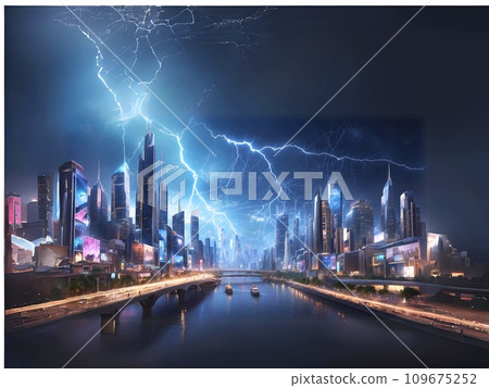 Big city and lightning network Big city and lightning network 109675252