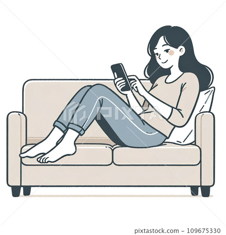 坐長沙發和操作智能手機的婦女 109675330