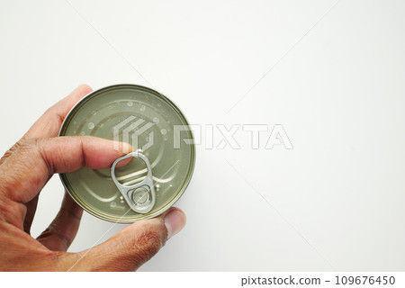 close up of a food can on white background , close up of a food can on white background , 109676450