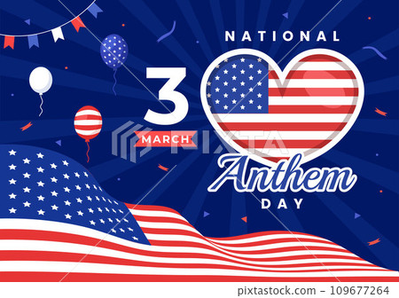 National Anthem Day Vector Illustration on March 3 with United States of America Flag in National Holiday Flat Cartoon Background Design 109677264
