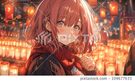 A girl smiling on a festival night 109677633