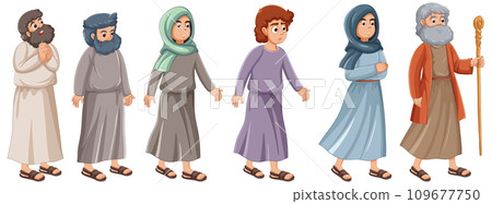 Ancient Muslim People Cartoon Characters: Moses Bible Story 109677750