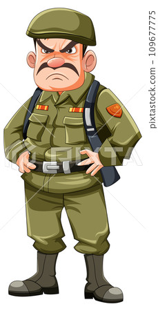 Grumpy army officer cartoon character 109677775