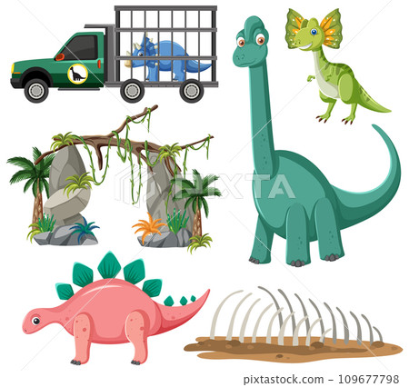 Dinosaurs and Natural Elements Vector Collection 109677798